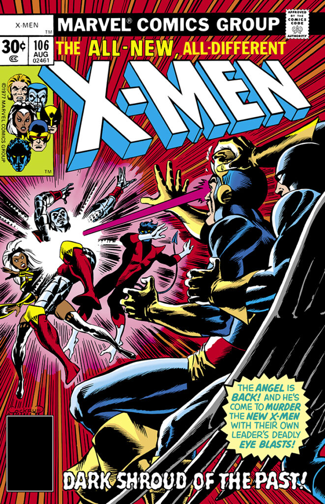 X-Men #106 cover; pencils and inks, Dave Cockrum; Dark Shroud of the Past, Cyclops, Angel