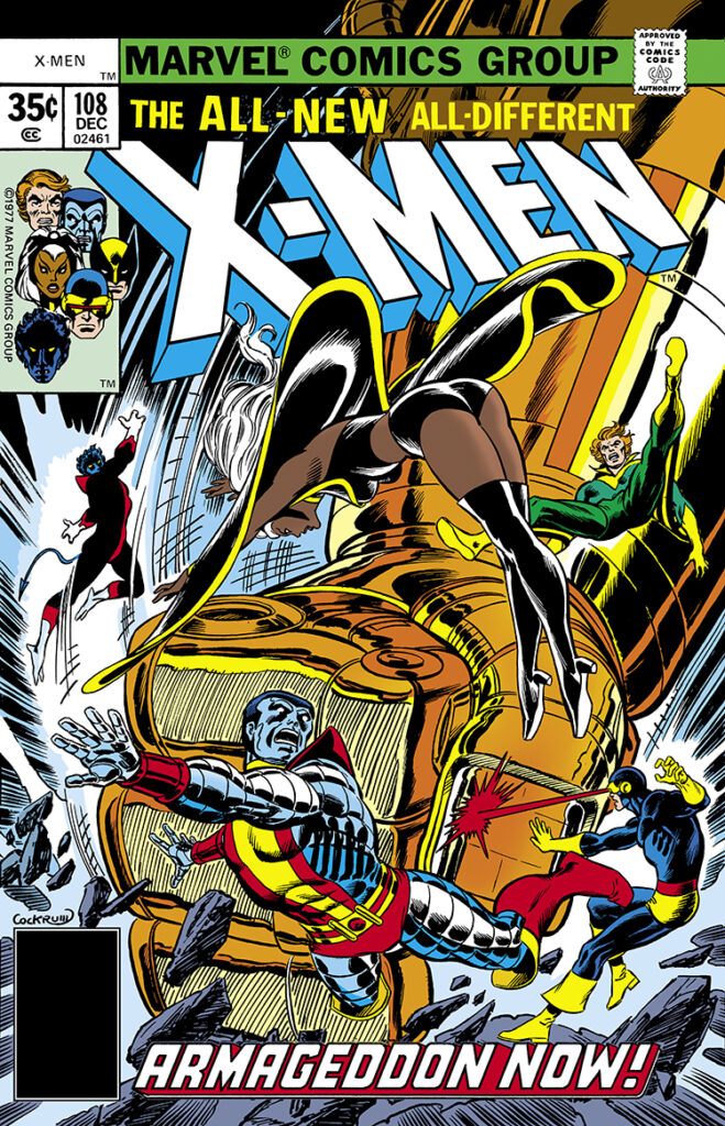 X-Men #108 cover; pencils and inks, Dave Cockrum; Armageddon Now, Colossus, Storm, Banshee