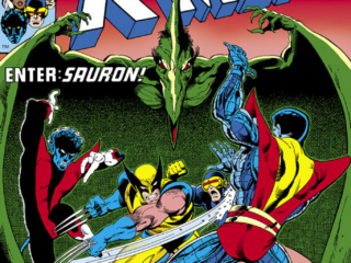 X-Men #115 cover; pencils, John Byrne; inks, Terry Austin; Enter Sauron, Wolverine, Colossus, Storm, Nightcrawler, Cyclops, Storm