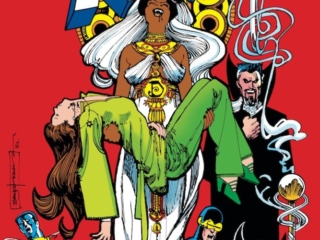 X-Men Annual #6 cover; pencils and inks, Bill Sienkiewicz; Storm/Kitty Pryde/Dracula